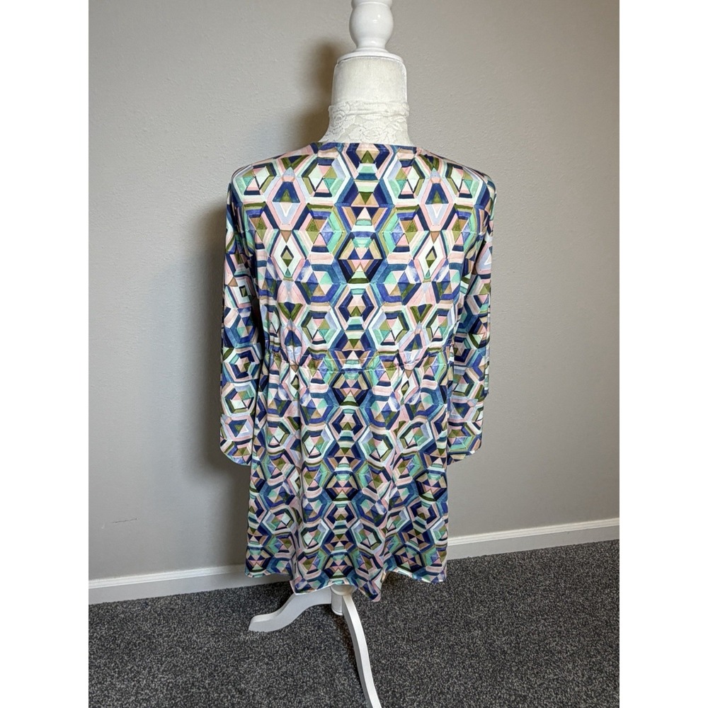 La Blanca Kimono Short Swim Cover Up~OS~Blue Geometric Drawstring Waist Tassels - Picture 5 of 10